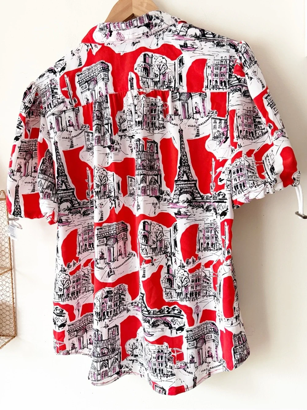Karl Lagerfeld Bungee-Sleeve Blouse Parisian Sketch Theme Print Size Medium - Picture 9 of 13